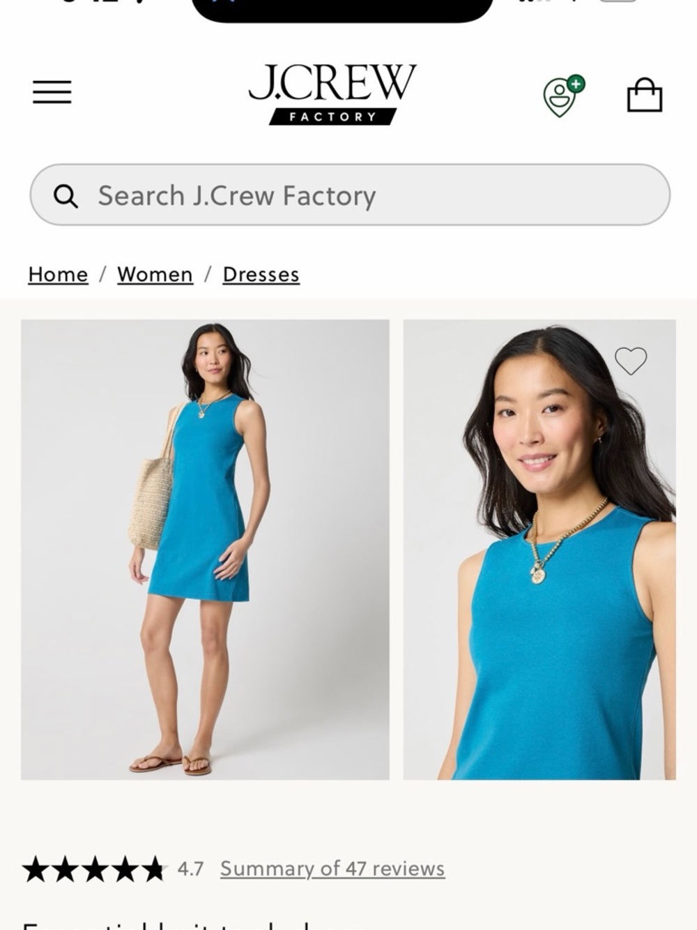 J. Crew Factory Essentials Sleeveless Teal Knit Shift Dress